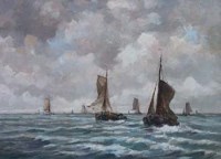 Lot 480 - Wiemann, Dutch fishing smacks, oil.