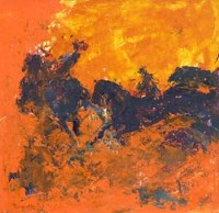 Lot 482 - Dorothy Bradford, Riders, oil.