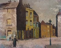 Lot 486 - Stuart, Northern street scene with figures, oil.