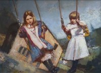 Lot 487 - Bohuslav Barlow, Swinging, oil on board.
