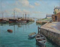 Lot 491 - F.G. Trott, The Outer Harbour, Brixham, Devon, oil.