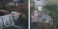 Lot 492 - David Hillhouse, Cat on Plot and Garden at Pembridge, acrylic on board (2).