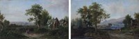 Lot 543 - John Westall, Rural views with figures, oil (2).