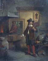 Lot 553 - H.J. Scheeres, In the armoury, oil on panel.