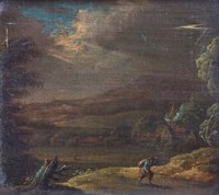 Lot 555 - Attributed to A. Van Der Neer, Rural view with figure, oil.