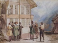 Lot 573 - H. Bright, Victorian alpine travellers, watercolour.