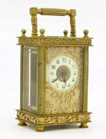 Lot 590 - French carraige clock with filigree decoration.