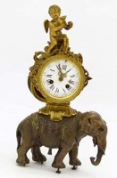 Lot 607 - Cast bronze elephant clock.