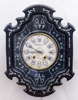 Lot 631 - French fancy ebonised and abalone shell wall clock, mid 19th century