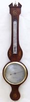 Lot 650 - Mahogany banjo barometer with inlaid shell and floret decoration
