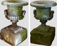 Lot 683 - Pair large stone urns on plinths.