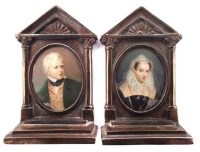 Lot 485 - Pair of portrait miniatures, signed Bennon and Dubois, mounted in metal architectural frames, oval (2).