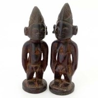 Lot 98 - Pair ibeji female figures, indigo colouration and
