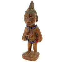 Lot 112 - Ibeji female figure, indigo head dress, bead