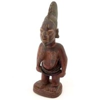 Lot 113 - Egba ibeji female figure, indigo head dress and