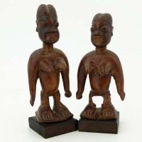 Lot 117 - Pair of Fon female ibeji figures, slight traces