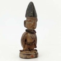 Lot 138 - Yoruba ibeji female figure, indigo head dress