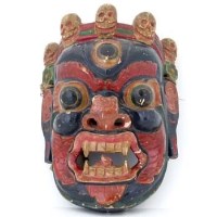 Lot 163 - Tibetan carved wood mask of Mahakala, 19th