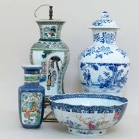Lot 211 - Large blue and white vase and cover, Famille