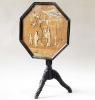 Lot 246 - Oriental octagonal wine table with hardstone panel.