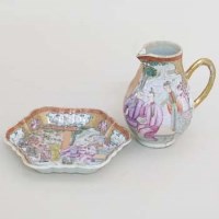 Lot 247 - Chinese mandarin palette cream jug and tea pot stand.