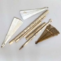 Lot 257 - Three fans and five parasol handles