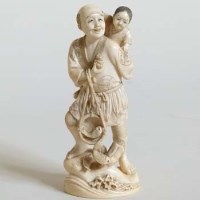 Lot 281 - Japanese ivory okimono of a fisherman and boy