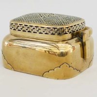 Lot 301 - Japanese brass incense burner and cover, Meiji
