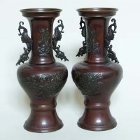 Lot 302 - Pair of oriental bronze vases