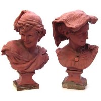 Lot 351 - Pair of Bretby terracotta busts.