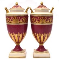 Lot 361 - Pair of Wedgwood Columbia pattern medium vases.