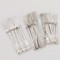 Lot 523 - Nine Victorian silver fiddle-pattern table forks, five others and ten mixed dessert forks, 51oz in total.