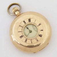 Lot 615 - 14ct gold half Hunter pocket watch by Omega.