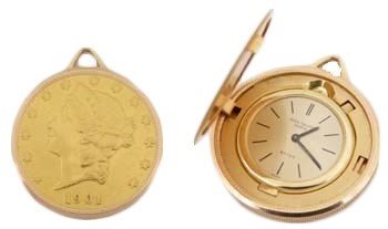 Lot 628 - An 18ct gold Patek Philippe 1901 USA $20 coin pocket watch