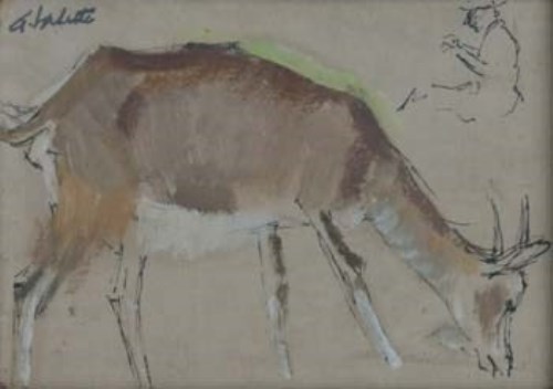 Lot 639 - P.A. Valette, Goat study, ink and oil.