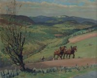 Lot 643 - Tom Curr, Ploughing in Glen Prosen, oil.
