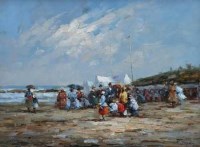 Lot 654 - Jean Binet, Beach scene, oil.