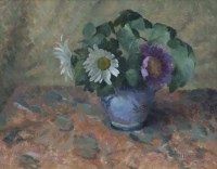 Lot 685 - Thomas Henslow Barnard, Flowers in a Blue Pot, oil.