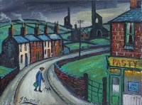 Lot 692 - James Downie, Street scene with figure, oil.