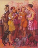Lot 696 - Joan Darlington, Gossip, oil.