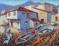 Lot 727 - Carl Jacobs, Asturian Fishing Village, Spain, acrylic.