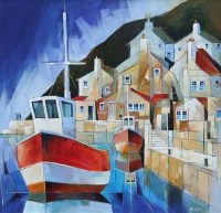 Lot 728 - Carl Jacobs, Fowey, Cornwall, acrylic.
