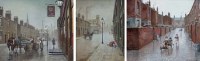 Lot 733 - Steven Scholes The Bogey; 'The Draymen and Donky Stoning the Step, oil (3).