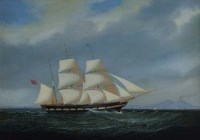 Lot 735 - Maritime School, 20th century, An English barque in coastal waters, oil on board.