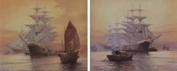Lot 757 - Rodney Charman, Tall ships at dusk, pair, oil (2).