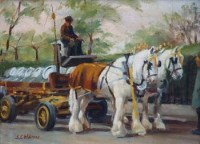 Lot 763 - S.C. Harris, Dray Horses, Regent's Park, oil on canvas.