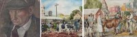 Lot 788 - English School, 20th century, The Farmers' Market and another agricultural scene, watercolour and another oil (3).