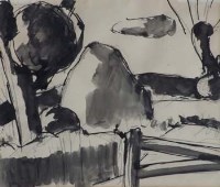 Lot 810 - Josef Herman R.A. (1911-1999), Normandy, France, pen and ink.