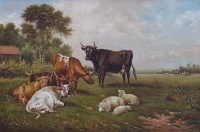 Lot 835 - W.E. Turner, Cattle in the Meadows, oil.