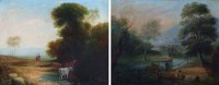 Lot 866 - English School, 19th century, River landscape with fisherman and another, oil (2).